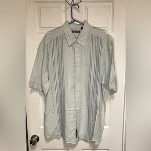 Cubavera Shirt light teal with simple embroidered pattern size XL 100% linen